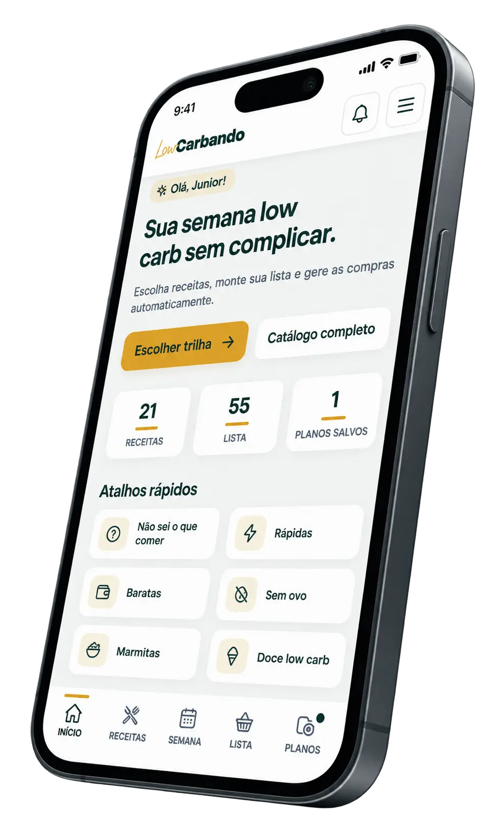 Mockup do app LowCarbando em um smartphone